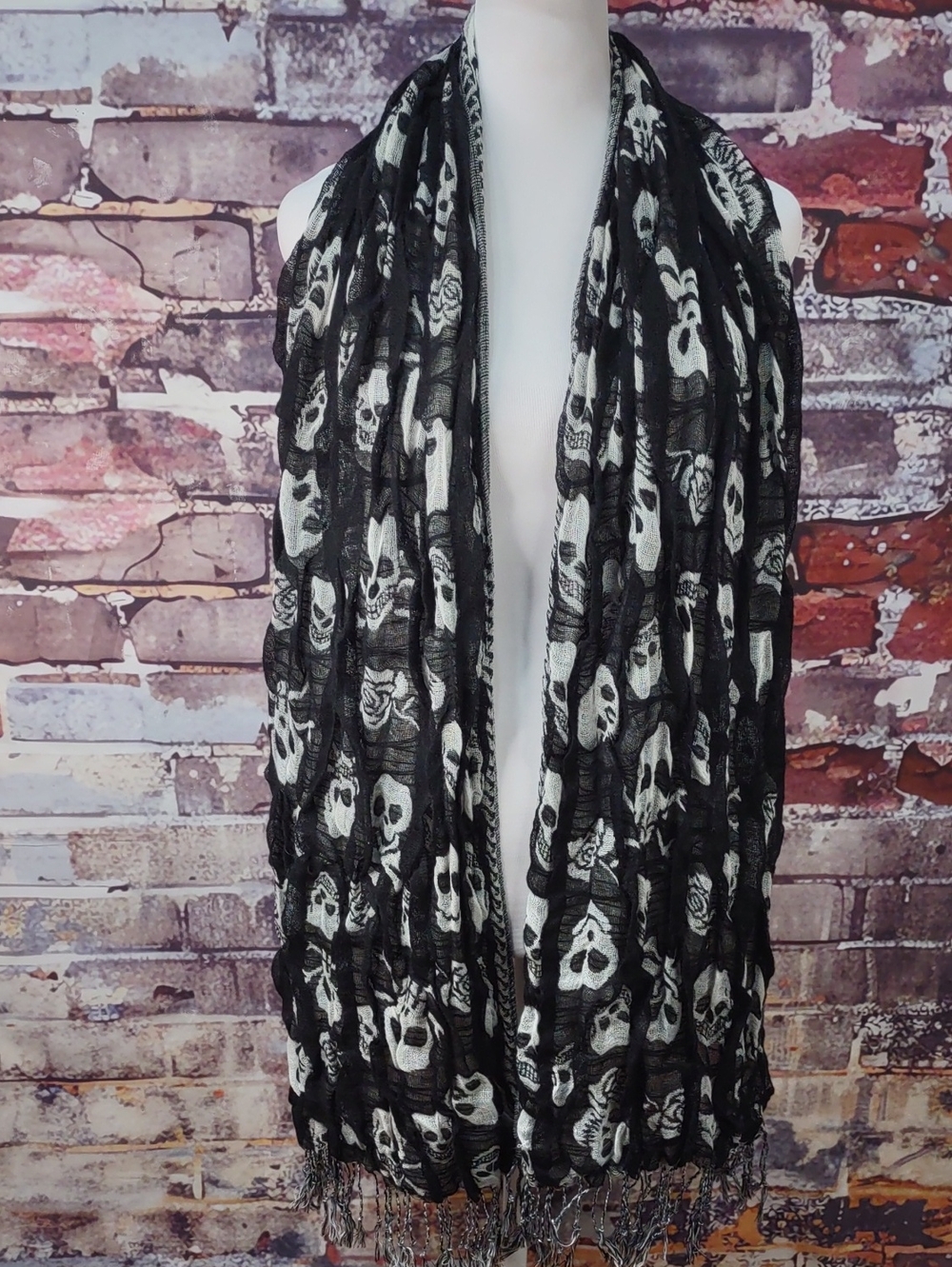 Skull/Roses Reversible Fringe Scarf